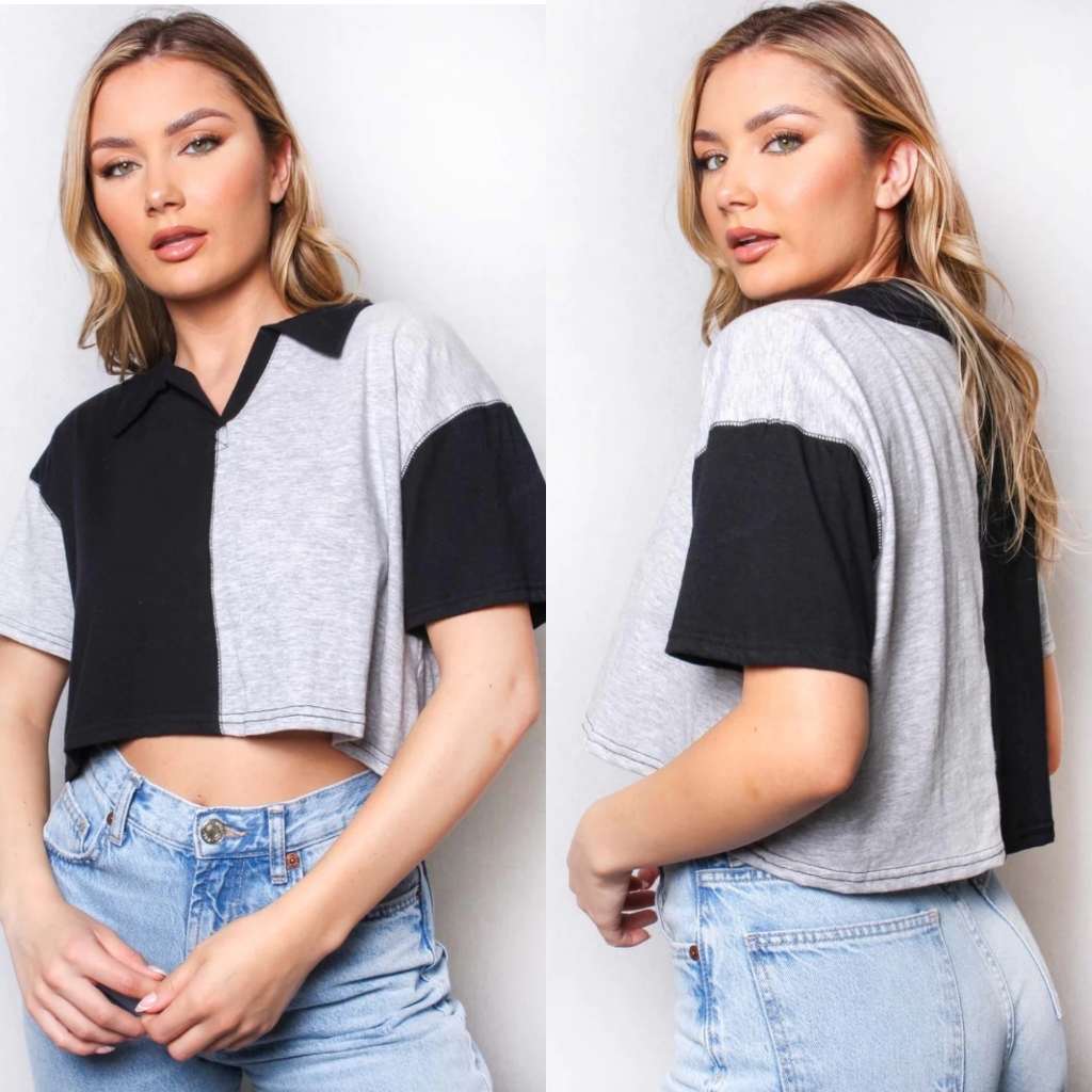 Colorblock Cropped Shortsleeve Tee